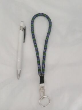 Handmade Blue and Green Beaded Wrist Lanyard Key Holder